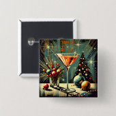 Retro 50s Merry & Bright Christmas Martini Vierkante Button 5,1 Cm (Voorkant /achterkant)