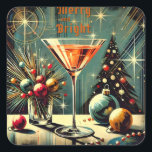 Retro 50s Merry & Bright Christmas Martini Vierkante Sticker<br><div class="desc">Welkom in mijn fantasiewereld van de Mid Century! Design in deze winkel zijn geboren uit het opgroeien in een Mid Century-huis,  compleet met Martini-liefhebbende ouders. Doorbreek de cocktails. Feit en fantasie worden samengevoegd in Mid Century Modern,  Jazz,  Retro Futuristic,  Atomic en Space Age Design.</div>