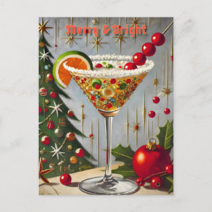 Retro 50s Merry Bright Christmas Snoep Cocktail Briefkaart