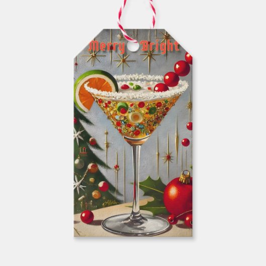 Retro 50s Merry Bright Christmas Snoep Cocktail Cadeaulabel (Voorkant)