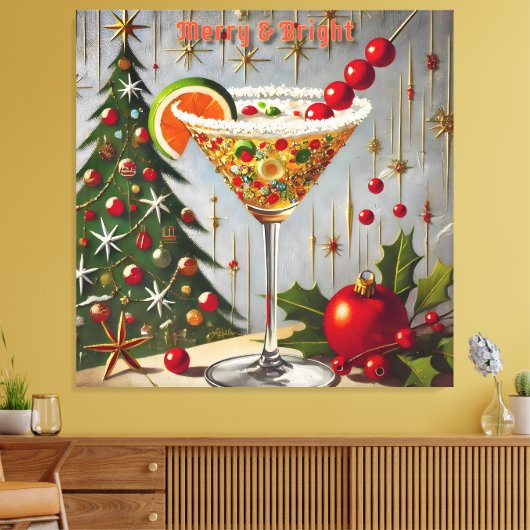 Retro 50s Merry Bright Christmas Snoep Cocktail Canvas Afdruk (Insitu (Woonkamer))