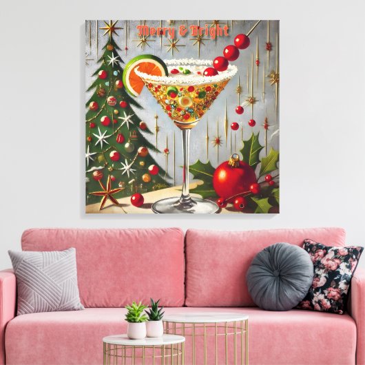 Retro 50s Merry Bright Christmas Snoep Cocktail Canvas Afdruk (Insitu (Woonkamer))