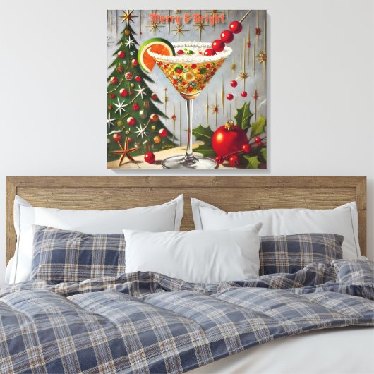 Retro 50s Merry Bright Christmas Snoep Cocktail Canvas Afdruk (Insitu (Slaapkamer))