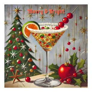 Retro 50s Merry Bright Christmas Snoep Cocktail Foto Afdruk