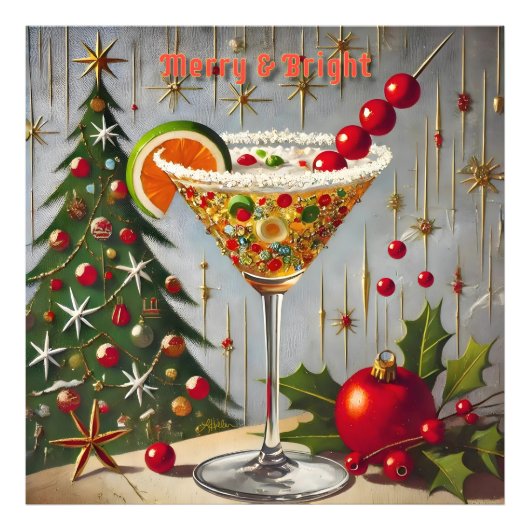 Retro 50s Merry Bright Christmas Snoep Cocktail Foto Afdruk (Voorkant)