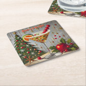 Retro 50s Merry Bright Christmas Snoep Cocktail Kartonnen Onderzetters (Schuin)