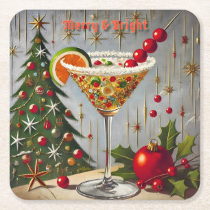 Retro 50s Merry Bright Christmas Snoep Cocktail Kartonnen Onderzetters