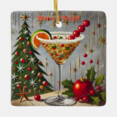 Retro 50s Merry Bright Christmas Snoep Cocktail Keramisch Ornament (Voorkant)