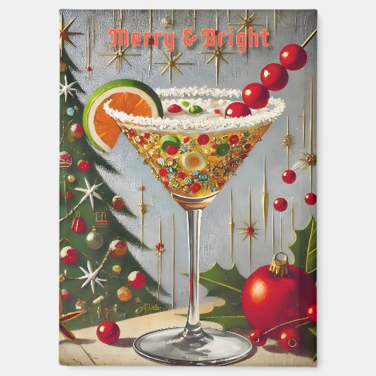 Retro 50s Merry Bright Christmas Snoep Cocktail Magneet (Voorkant)
