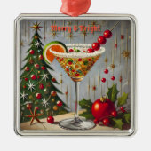 Retro 50s Merry Bright Christmas Snoep Cocktail Metalen Ornament (Voorkant)