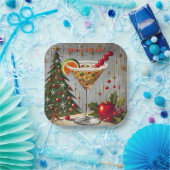 Retro 50s Merry Bright Christmas Snoep Cocktail Papieren Bordje (Feest)