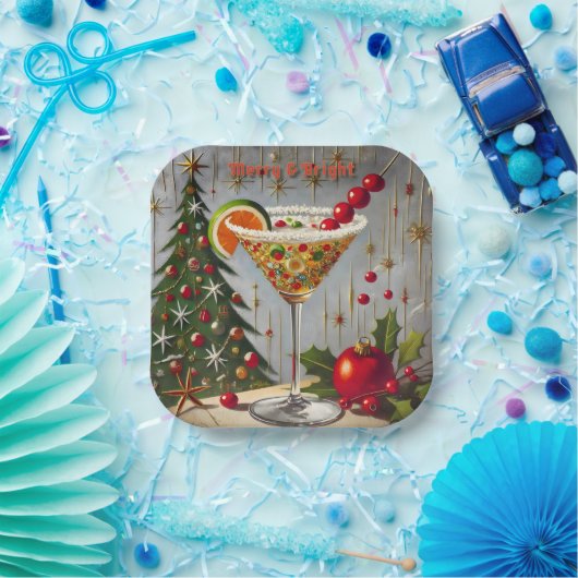Retro 50s Merry Bright Christmas Snoep Cocktail Papieren Bordje (Feest)