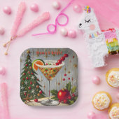 Retro 50s Merry Bright Christmas Snoep Cocktail Papieren Bordje (Feest)