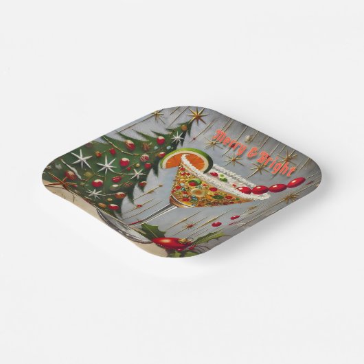 Retro 50s Merry Bright Christmas Snoep Cocktail Papieren Bordje (Gebogen)