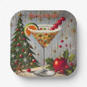 Retro 50s Merry Bright Christmas Snoep Cocktail Papieren Bordje (Voorkant)