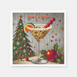 Retro 50s Merry Bright Christmas Snoep Cocktail Servet