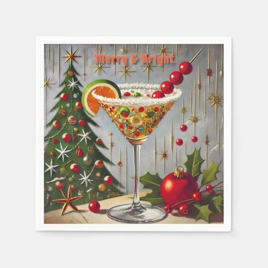 Retro 50s Merry Bright Christmas Snoep Cocktail Servet (Voorkant)
