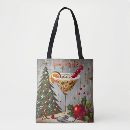 Retro 50s Merry Bright Christmas Snoep Cocktail Tote Bag (Voorkant)