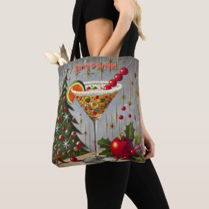 Retro 50s Merry Bright Christmas Snoep Cocktail Tote Bag
