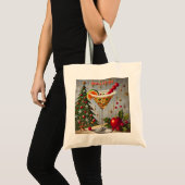 Retro 50s Merry Bright Christmas Snoep Cocktail Tote Bag (Voorkant (product))