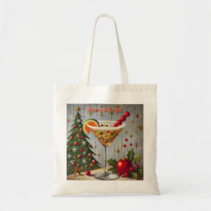 Retro 50s Merry Bright Christmas Snoep Cocktail Tote Bag