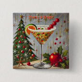 Retro 50s Merry Bright Christmas Snoep Cocktail Vierkante Button 5,1 Cm (Voorkant)