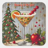 Retro 50s Merry Bright Christmas Snoep Cocktail Vierkante Sticker (Voorkant)