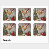 Retro 50s Merry Bright Christmas Snoep Cocktail Vierkante Sticker (Vel)