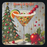 Retro 50s Merry Bright Christmas Snoep Cocktail Vierkante Sticker<br><div class="desc">Welkom in mijn fantasiewereld van de Mid Century! Design in deze winkel zijn geboren uit het opgroeien in een Mid Century-huis,  compleet met Martini-liefhebbende ouders. Doorbreek de cocktails. Feit en fantasie worden samengevoegd in Mid Century Modern,  Jazz,  Retro Futuristic,  Atomic en Space Age Design.</div>