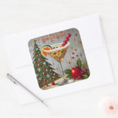 Retro 50s Merry Bright Christmas Snoep Cocktail Vierkante Sticker (Envelop)
