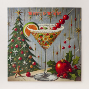 Retro 50s Merry Bright Kerstmis Snoep Cocktail Legpuzzel