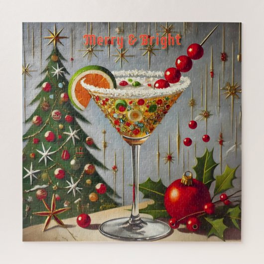 Retro 50s Merry Bright Kerstmis Snoep Cocktail Legpuzzel (Verticaal)
