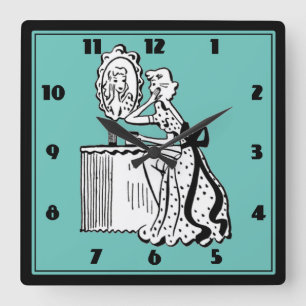 Retro 50s Mid-Century Modern Dames Boudoir Vierkante Klok