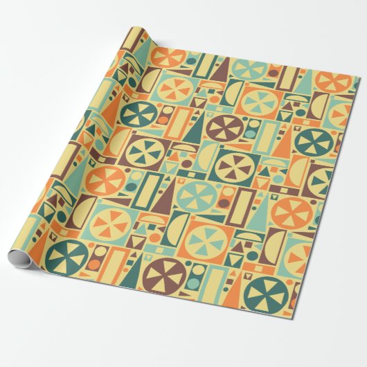 Retro 50s Mid-Century Moderne Oranje geometrische Cadeaupapier (Uitgerold)