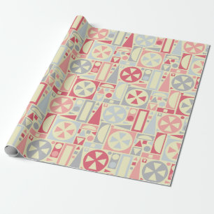 Retro 50s Mid-Century Moderne Roze Geometrische Cadeaupapier