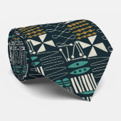 Retro 50s Navy Abstract Geometric Stropdas (Opgerold)