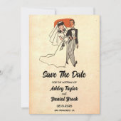 Retro 50s Oude Rustic Wedding sparen de Datum Kaart (Voorkant)