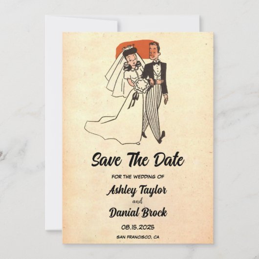 Retro 50s Oude Rustic Wedding sparen de Datum Kaart (Voorkant)