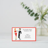 Retro 50s Paar Party Planner Host Red & Black Visitekaartje (Staand voorkant)
