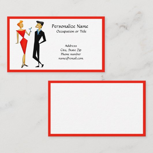 Retro 50s Paar Party Planner Host Red & Black Visitekaartje (Voorkant / Achterkant)