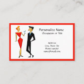 Retro 50s Paar Party Planner Host Red & Black Visitekaartje (Voorkant)