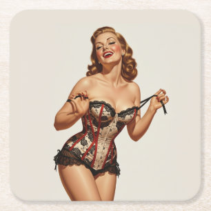 Retro 50's Pin-up Beauty Kartonnen Onderzetters