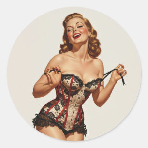 Retro 50's Pin-up Beauty Ronde Sticker