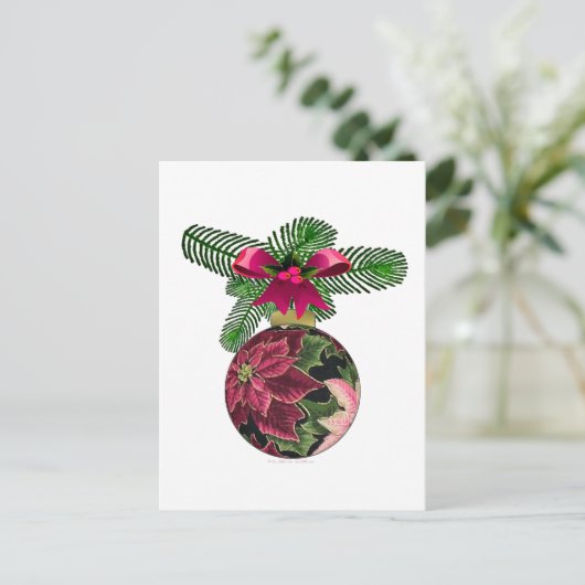 Retro 50s Poinsettia Burgundy Ornament Briefkaart (Staand voorkant)