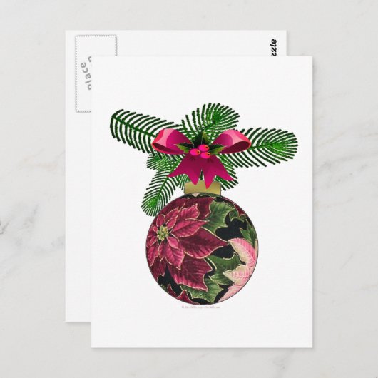 Retro 50s Poinsettia Burgundy Ornament Briefkaart (Voorkant / Achterkant)