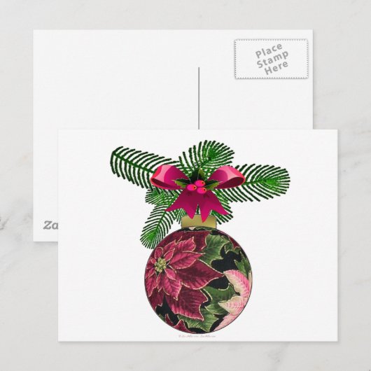 Retro 50s Poinsettia Burgundy Ornament Briefkaart (Voorkant / Achterkant)