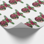 Retro 50s Poinsettia Burgundy Ornament Cadeaupapier (Hoek)