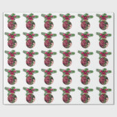 Retro 50s Poinsettia Burgundy Ornament Cadeaupapier (Vlak)