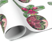 Retro 50s Poinsettia Burgundy Ornament Cadeaupapier (Rol Hoek)