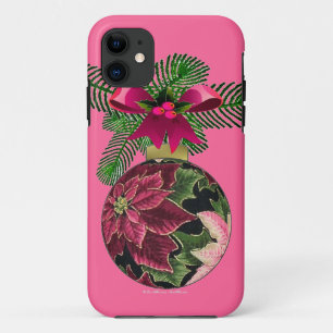 Retro 50s Poinsettia Burgundy Ornament Case-Mate iPhone Case